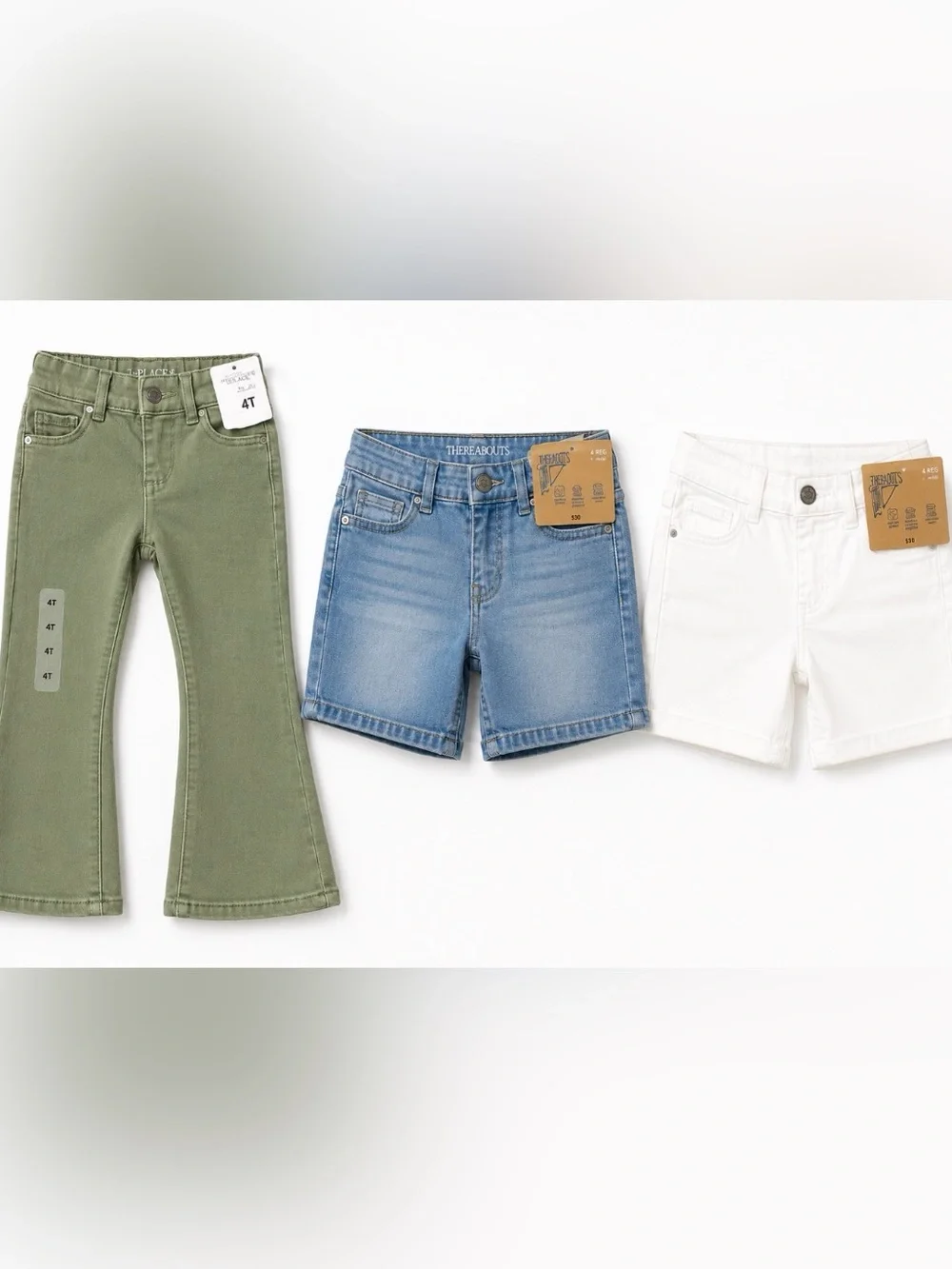 The Children's Place Three-Pack Shorts & Flare Set - Olive, Denim Blue, White